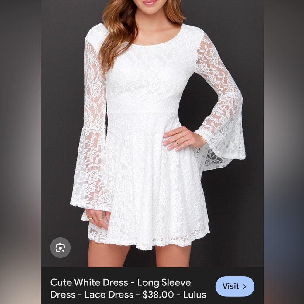 Lulu's White Lace Bell Sleeve Dress